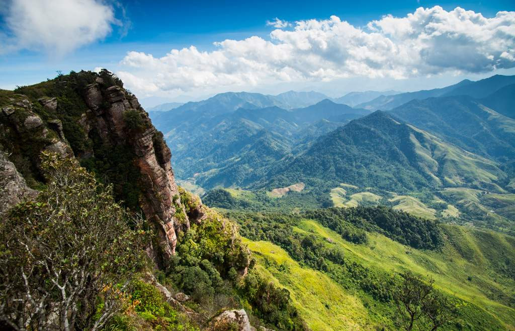 Cách thị trấn Mộc Châu 30 km, đỉnh Pha Luông nằm giữa biên giới Việt - Lào, cao hơn 2.000 m, được ví như nóc nhà của Mộc Châu. Du khách có thể trải nghiệm trekking leo đỉnh tại đây, thời gian từ đồn biên phòng Pha Luông tới đỉnh khoảng 3 - 4 tiếng. Cung đường leo Pha Luông có nhiều cảnh đẹp nhưng nguy hiểm vì nhiều dốc đá, đường mòn hẹp luồn lách qua khe núi, khách cần tìm hiểu và chuẩn bị kỹ trước khi leo. Ảnh Internet