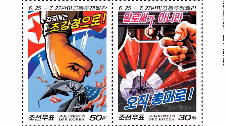 Trieu Tien phat hanh loat tem khieu khich My