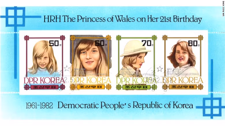 Theo người đứng đầu các nghiên cứu châu Á tại Đại học British Columbia, ông Ross King, Bình Nhưỡng đã biến ngành công nghiệp tem trở thành một nguồn thu nhập ổn định. Họ thậm chí còn in hình công chúa Diana trên tem trong những năm 1980 bởi nghĩ rằng người Anh sẽ mua tem của họ. Ảnh: Một con tem của Triều Tiên in hình Công nương Diana.