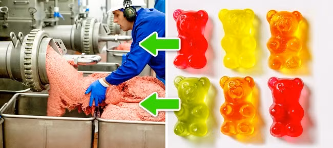 Gelatin (loại dùng làm bánh, kẹo hay nấu chè): Gelatin được làm bằng cách đun sôi da, gân, dây chằng và/hoặc xương của lợn và bò. Lựa chọn thay thế gelatin tốt hơn là nên dùng bột agar thuần chay và làm đông thực phẩm ở nhiệt độ phòng. Ảnh: Deposit.