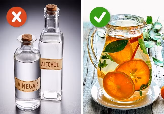 9. Xoa cồn, giấm để hạ sốt: Cồn và giấm có thể thấm qua da để đi vào máu. Vì vậy, thoa cồn lên da có thể gây nhiễm độc, còn thoa giấm sẽ làm tăng acid máu. Hành động này đặc biệt nguy hiểm đối với trẻ em. Cách làm đúng: Nếu sốt không quá cao (<38,5 độ C) bạn có thể hạ sốt bằng cách uống nhiều nước, nằm phòng thoáng khí, dùng khăn ấm lau người. Ảnh: Brightside.