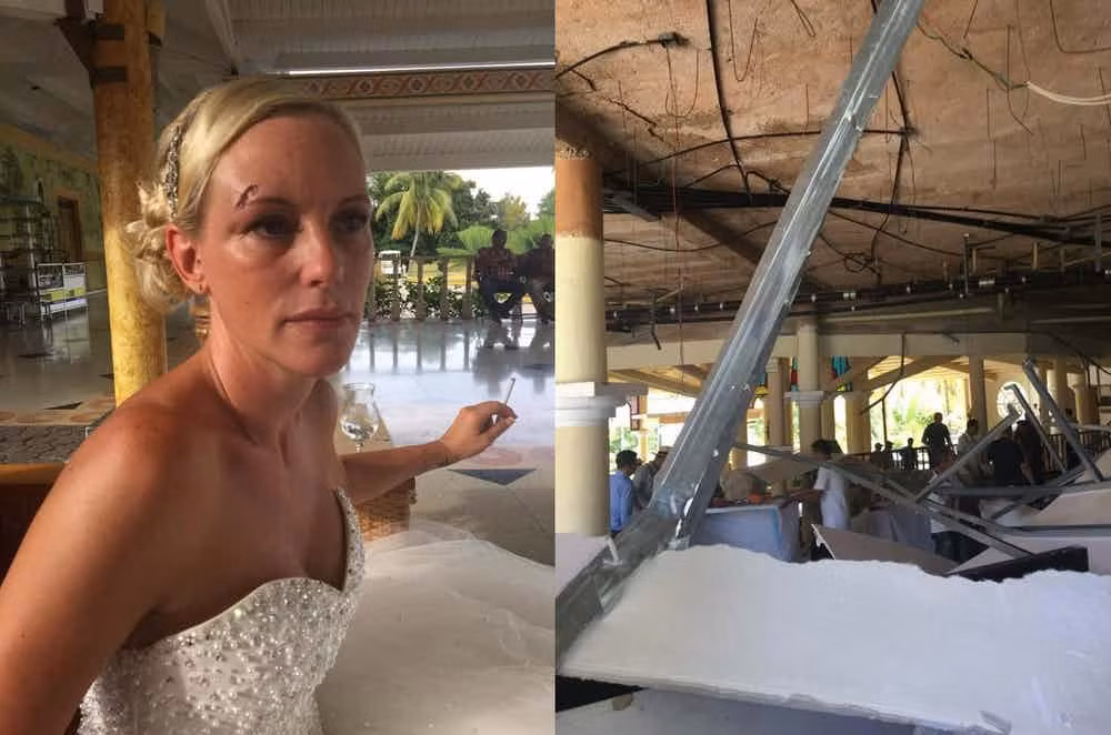 6. Mái nhà của khách sạn sụp trước lễ cưới: John và Sarah Wenham ở Anh đã dành nhiều năm chuẩn bị cho đám cưới ước mơ của họ ở Cuba. Tuy nhiên, trong bữa ăn tối tập dượt cho ngày trọng đại của họ, mái của sảnh khách sạn đã sụp xuống khiến cô dâu và chú rể và nhiều khách mời đám cưới bị thương nặng. Ảnh: Richest.