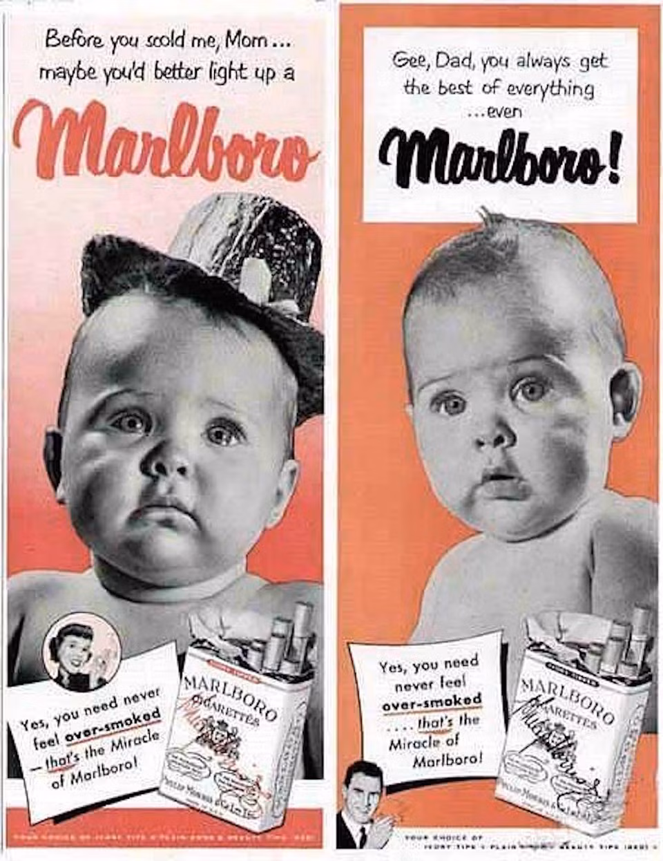 Marlboro đã sử dụng trẻ sơ sinh để quảng cáo thuốc lá vào những năm 1950.