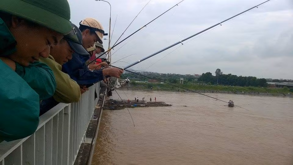 Người "hôi cá" đứng chật trên cầu.
