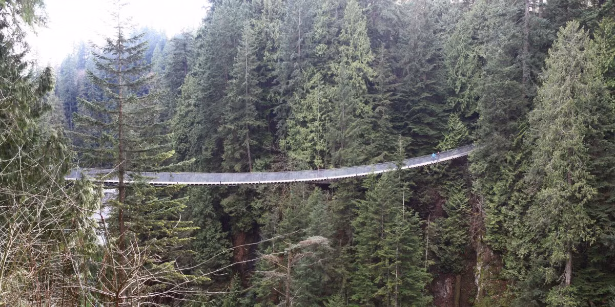 Du khách tới thăm thành phố Vancouver (Canada) không thể bỏ qua chuyến ghé thăm cây cầu treo độc đáo Capilano bắc ngang dòng sông ở độ cao 70 mét.