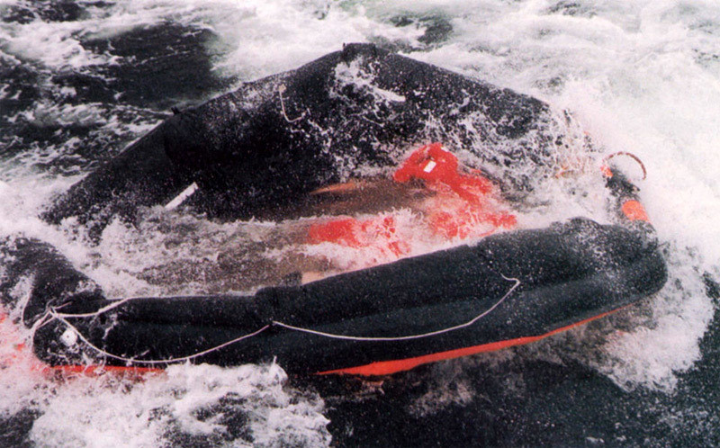 Chỉ một số ít hành khách sử dụng xuồng, phao cứu sinh trang bị trên tàu MS Estonia trôi dạt trên biển chờ người tới cứu.