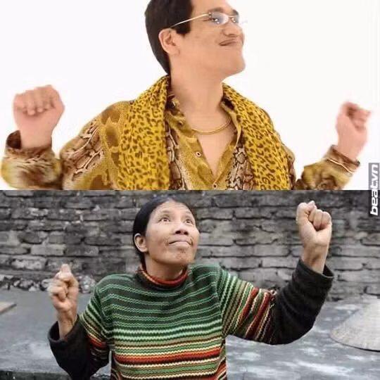 Hành động, biểu cảm của người đàn ông trong clip Apple Pen Pineapple Pen phiên bản gốc còn được dân mạng Việt liên tưởng tới "Madame sợ hãi" - người phụ nữ đóng vai quần chúng trong phim King Kong: Skull Island quay ở Việt Nam với diễn xuất "bá đạo" từng rất nổi tiếng trên Facebook. Bức ảnh chế siêu hài hước này nhận hàng nghìn lượt like ngay sau khi vừa đăng tải.