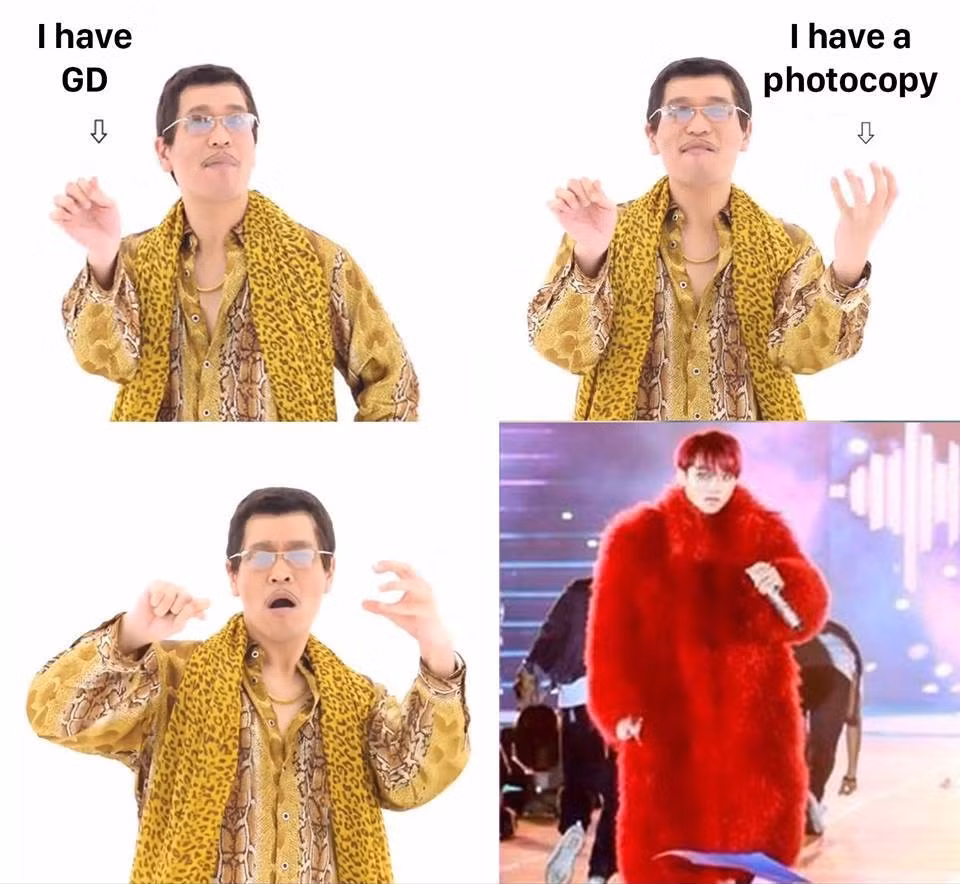 Nhiều anti fan lại chọn cụm từ "photocopy" cộng với hình ảnh người đàn ông đưa hai bàn tay kết hợp với G-Dragon để tạo ra Sơn Tùng MTP... nhằm ám chỉ ca sĩ quê gốc Thái Bình "sao chép" phong cách thời trang, hình ảnh và cả âm nhạc của trường nhóm Big Bang, Hàn Quốc. Có thể thấy với sự sáng tạo không giới hạn của mình, dân mạng đã đưa rất nhiều vấn đề, câu chuyện nóng hổi vào loạt ảnh chế ăn theo "Bài ca bút táo".