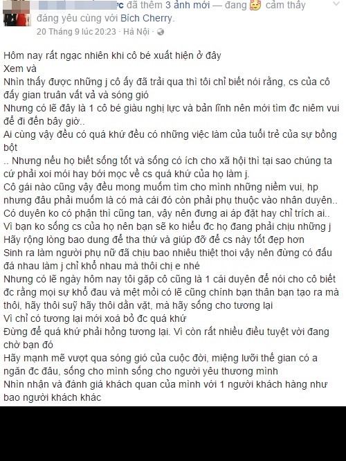 Không nghề ngỗng, không định hướng, Bích Cherry chỉ có thể làm những công việc phục vụ, nhận tiền thù lao ở các quán hát, quán bar trong thành phố. Công việc và chỗ làm của cô thay đổi liên tục và dù mọi người vẫn luôn bĩu môi khi nghe Bích kể chuyện nhưng cô gái này vẫn luôn khẳng định: "Em chỉ ngồi hát, rót bia tiếp khách và nhận tiền thù lao chứ không đi khách"... Tuy nhiên, một câu nói là không đủ để chống lại với những định kiến vốn có của xã hội về công việc mà Bích đã theo đuổi bấy lâu.