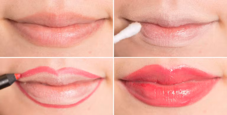  Bạn cũng có thể thay đổi hình dáng đôi môi cho quyến rũ hơn bằng cách dùng kem che khuyết điểm, sau đó kẻ viền mới bằng chì môi, tiếp tục với lớp son màu thật quyến rũ. 