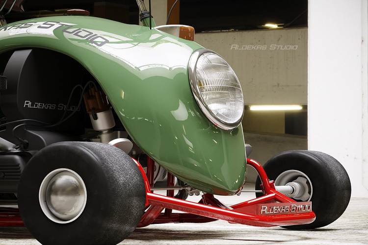 Đèn trước, đèn hậu và gương chiếu hậu của xe đều là những bộ phận nguyên bản, được lấy trực tiếp từ chiếc Volkswagen Beetle Type 1.