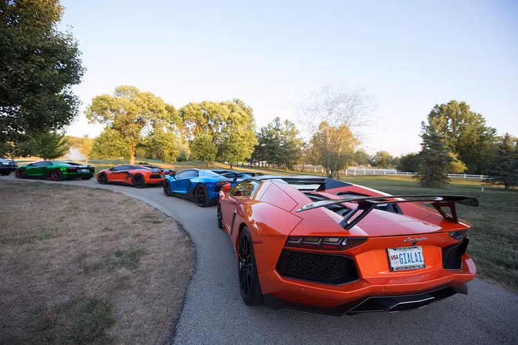 Hành trình quy tụ khoảng 20 siêu xe, xe siêu sang. Chiếm phần lớn là thương hiệu Lamborghini với dòng xe Aventador. Siêu bò này góp mặt với khá nhiều phiên bản như Coupe, Roadster, SV và nổi bật nhất là SVJ Roadster.