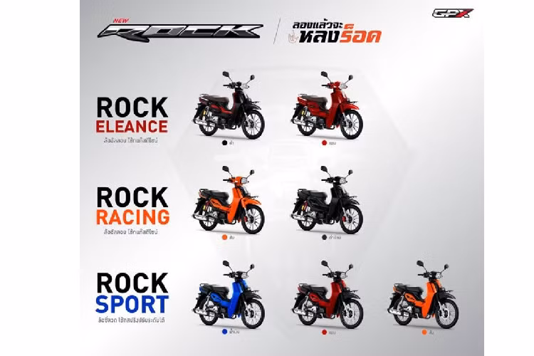 Về giá xe GPX Rock 110 mới, nó có mức khởi điểm từ 35.900 Baht cho bản Sport (tương đương 26,65 triệu đồng). Hai phiên bản còn lại là Racing và Elegance có cùng mức giá 37,900 Baht (tương đương khoảng 28,135 triệu đồng).