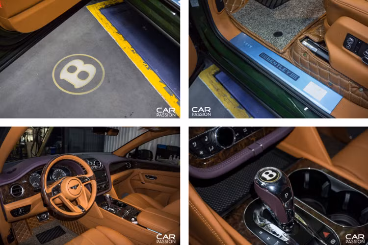 Tiến vào khoang nội thất, xe được trang bị tùy chọn đèn chiếu sáng khi mở cửa sẽ hiện lên logo Bentley viền vàng, bệ bước chân bằng kim loại khắc chữ Bentley và năm kỉ niệm của hãng. Khoang lái được chế tác thủ công hoàn toàn và bọc da bò cao cấp, bảng táp-lô bọc da màu tím làm điểm nhấn, bên cạnh đó, sự kết hợp hài hòa giữa những chi tiết ốp gỗ và kim loại tạo nên vẻ cổ điển cho phần nội thất.