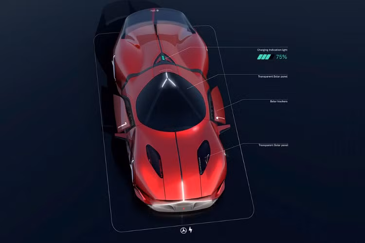 Đúng như tên gọi Redsun (mặt trời đỏ), xe có màu sơn đỏ nổi bật và vận hành hoàn toàn bằng năng lượng mặt trời. Các tấm pin mặt trời trong suốt được tích hợp vào cửa sổ trời và đặt trên nắp capo. Đèn báo lượng pin còn lại nằm ở phía đuôi. Bên cạnh đó, hai tấm pin trên thân sẽ tự động mở ra để tích trữ năng lượng khi chủ nhân đỗ xe.