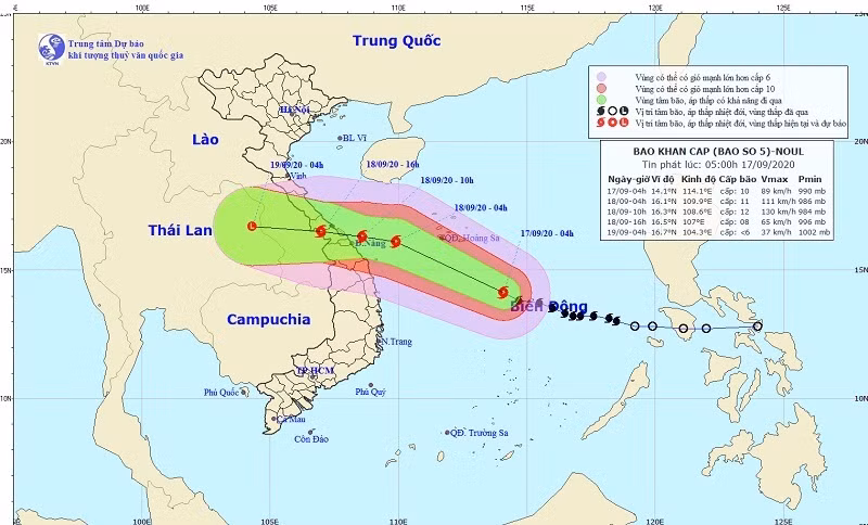 Bao so 5 giat cap 13, huong vao Quang Binh - Quang Ngai