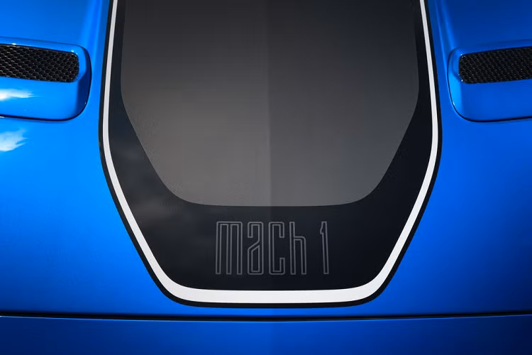 Nắp capo cũng như hông xe được trang trí bằng các dải đen Satin cùng đường viền màu đỏ, trắng hoặc cam. Ford cung cấp cho Mustang Mach 1 các màu sắc ngoại thất như bạc Iconic, đen Shadow, trắng Oxford, xanh Velocity, cam Twister, đỏ Race và vàng Grabber. Riêng màu sơn xám Fighter Jet chỉ có trên gói nâng cấp Appearance Package.