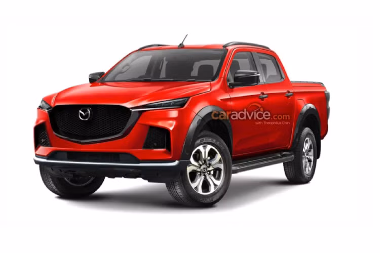 Hình ảnh Mazda BT-50 2021 mới ở phía trước với thiết kế phần đầu xe mang cụm lưới tản nhiệt cỡ lớn theo phong cách Mazda CX-9 không phải là hình ảnh chính thức của BT-50 thế hệ mới, mà chỉ đơn thuần là hình ảnh phác thảo dựa trên Isuzu D-Max.