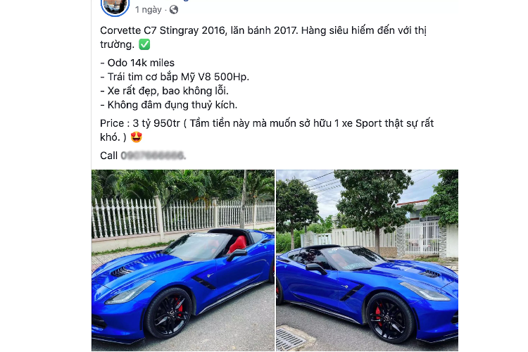 Chiếc xe trong bài viết nnày là Corvette Stingray đời 2016, đăng ký lần đầu 2017 và hiện đang được chào bán với giá 3,95 tỷ đồng. Mức giá dễ chịu hơn nhiều so với thời điểm năm 2016, Corvette Stingray có giá sau thuế khoảng 6 – 7 tỷ đồng. Ở giai đoạn đó, đã có nhiều chiếc Corvette với nhiều phiên bản và màu sắc khác nhau được đưa về nước.