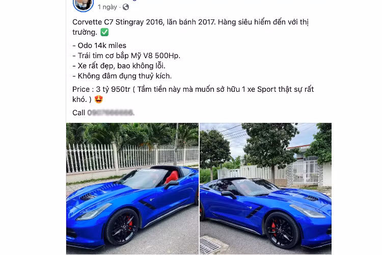 Chiếc xe trong bài viết nnày là Corvette Stingray đời 2016, đăng ký lần đầu 2017 và hiện đang được chào bán với giá 3,95 tỷ đồng. Mức giá dễ chịu hơn nhiều so với thời điểm năm 2016, Corvette Stingray có giá sau thuế khoảng 6 – 7 tỷ đồng. Ở giai đoạn đó, đã có nhiều chiếc Corvette với nhiều phiên bản và màu sắc khác nhau được đưa về nước.