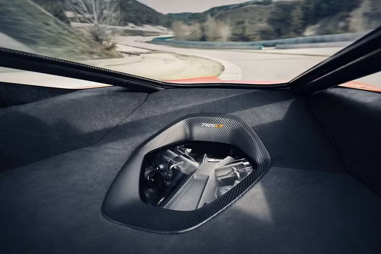 Bên trong khoang cabin, 765LT mang tới người dùng các đường trang trí bằng chất liệu Alcantara LT, hệ thống ghế xe đua bằng sợi carbon hoặc ghế thể thao chỉnh điện, tích hợp nhớ vị trí và chức năng sưởi ấm, gói phụ kiện bằng sợi carbon, lẫy chuyển số MSO bằng sợi carbon, và cuối cùng là các thảm trải sàn thêu hình McLaren.