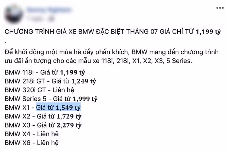 Tuy nhiên, việc giảm giá BMW X1 mới lần này của hãng chỉ áp dụng với phiên bản sDrive18i xLine, đối với phiên bản nâng cấp sDrive18 xLine LCI vẫn giữ nguyên mức giá cũ là 1,859 tỷ đồng.