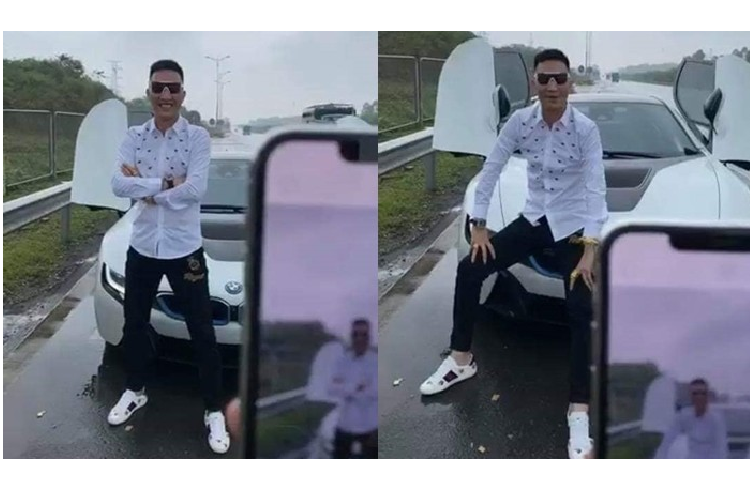 Chiều ngày 1/5/2020, thông qua trang mạng xã hội với hơn 870 nghìn lượt theo dõi của mình, "giang hồ mạng" Huấn "hoa hồng" đã livestream một đoạn video quay lại cảnh dừng siêu xe BMW i8 ngay trên cao tốc Hà Nội - Thái Nguyên. Tuy nhiên, chỉ ít phút sau đó, video này đã biến mất trên trang page của Huấn "hoa hồng". Nhưng một số cư dân mạng đã nhanh chóng chụp lại màn hình đoạn video này.