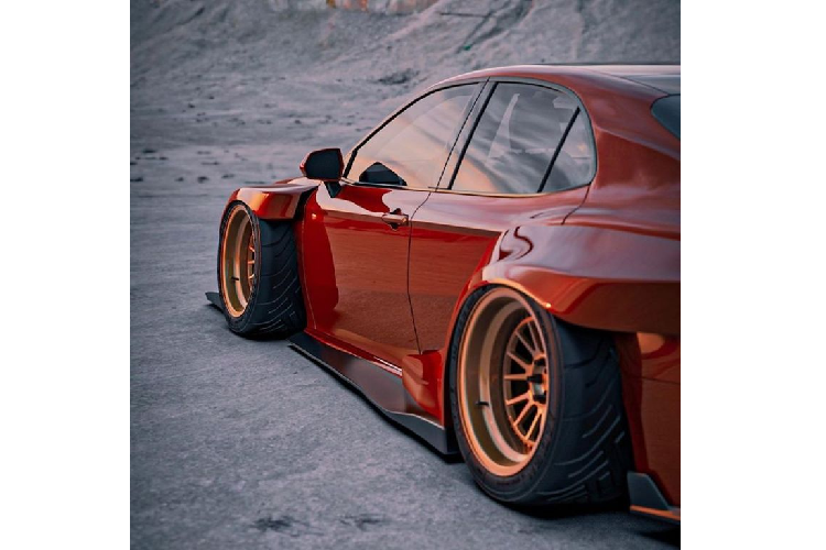 Bên cạnh đó, 4 vòm bánh cỡ lớn, phình ngang cũng là trang bị mang lại hiệu ứng thẩm mỹ đầy khác biệt, đúng chất một mẫu xe độ. Ẩn dưới những bộ ốp này là 4 chiếc mâm với màu sơn đồng, mang hơi hướng của thiết kế Nhật Bản.