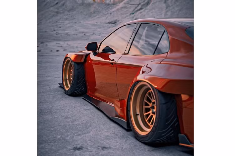 Bên cạnh đó, 4 vòm bánh cỡ lớn, phình ngang cũng là trang bị mang lại hiệu ứng thẩm mỹ đầy khác biệt, đúng chất một mẫu xe độ. Ẩn dưới những bộ ốp này là 4 chiếc mâm với màu sơn đồng, mang hơi hướng của thiết kế Nhật Bản.