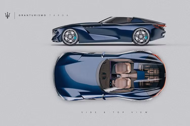 Lấy nguồn cảm hứng từ Maserati 5000GT cổ điển, GranTurismo Targa có thiết kế nóc xe nổi kết hợp với phần nóc có thể tháo rời, mũi xe dài thể thao và bố cục động cơ phía trước tương phản với MC20 động cơ đặt giữa, qua đó tạo nên tỷ lệ kích thước tuyệt đẹp. Như được thể hiện trong các bản phác thảo thiết kế, Piccarini mong muốn làm cho mẫu concept trở nên sang trọng và thể thao đồng thời cũng nhìn lại di sản của Maserati.