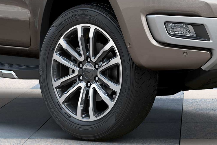 Phiên bản Everest Trend 2021 được trang bị bộ mâm 17 inch, tay nắm cửa và kính chiếu hậu 2 bên mạ chrome tương tự phiên bản Titanium. Các phiên bản Trend, Titanium và Titanium + có thêm tùy chọn màu sơn Snow Flake White Pearl, phiên bản Titanium Sport có thêm màu sơn Deep Crystal Blue.