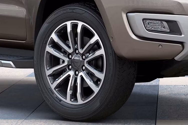 Phiên bản Everest Trend 2021 được trang bị bộ mâm 17 inch, tay nắm cửa và kính chiếu hậu 2 bên mạ chrome tương tự phiên bản Titanium. Các phiên bản Trend, Titanium và Titanium + có thêm tùy chọn màu sơn Snow Flake White Pearl, phiên bản Titanium Sport có thêm màu sơn Deep Crystal Blue.