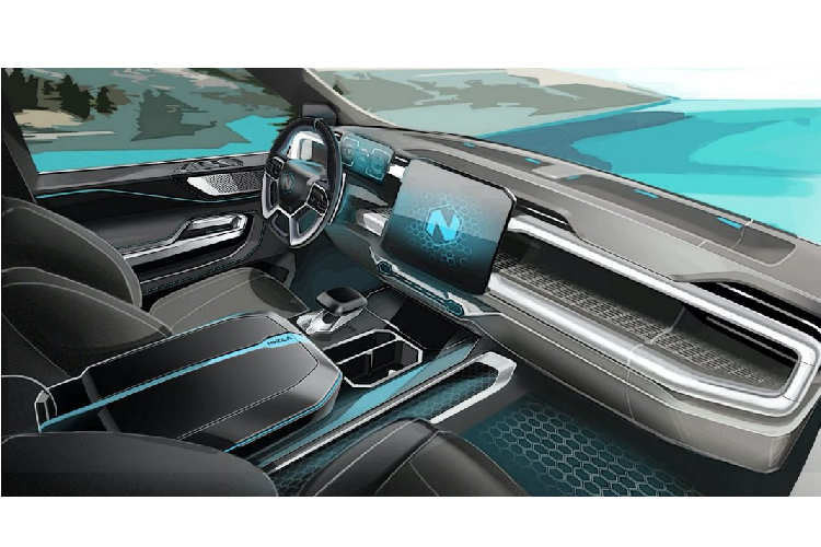 Tiến về phía, sau Nikola Badger 2020 mới sở hữu nắp capo nhô cao, cùng với đó là thiết kế vòm bánh xe góc cạnh. Ốp vòm bánh xe được hãng làm bằng nhựa, tích hợp đèn chiếu sáng màu vàng cũng như màu xanh dưới cửa xe. Cửa thùng sau lớn, đèn hậu dạng LED hình chữ C đi cùng logo Nikola lớn đặt giữa đuôi xe.