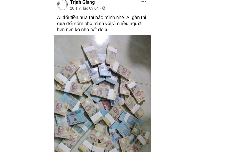 nhiều cá nhân trực tiếp đăng thông tin chào mời đổi tiền mới trên tài khoản riêng