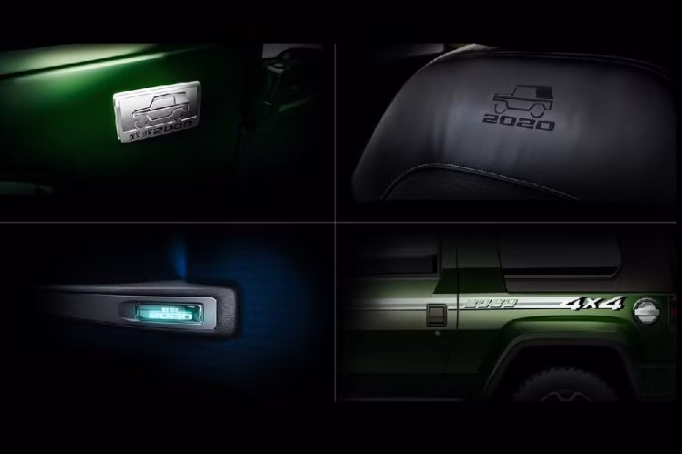 Bước vào bên trong BAIC BJ40 Tribute 2020, người dùng sẽ được chào đón bằng không gian nội thất gần như giống hệt bản thường. Tuy nhiên, hãng BAIC đã đặt logo "Tribute 2020" ở nhiều chỗ trong nội thất như trên ghế và đèn ở tay nắm đối diện với ghế phụ lái.