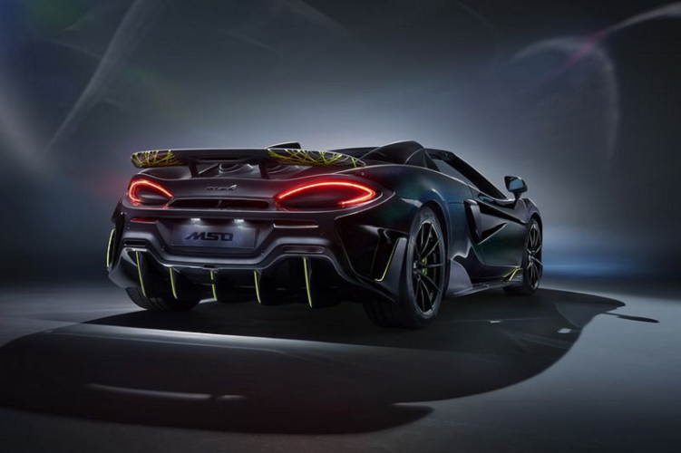 Chủ đề Segestria Borealis trên McLaren 600LT mui trần thể hiện thông qua hai sọc kép Napier Green chạy dọc từ mũi xe tới tận ống xả phía sau - giống như những chiếc răng nanh màu xanh lá cây của loài nhện độc Segestria Florentina. Trong khi đó, phần thân màu đen ánh kim của con nhện được mô tả bằng sơn ngoại thất Borealis Black MSO Defined, kết hợp giữa màu xanh lá đậm, màu tím và các tông đánh sáng, đem đến những hiệu ứng màu sắc khác nhau tùy thuộc vào từng góc độ ánh sáng.