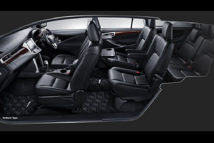 Điểm độc đáo đối với riêng biến thể Venturer là trang trí mạ crôm trên lưới tản nhiệt đen phía trước cùng với cánh gió ở phần cản xe và cốp sau. Xe sử dụng la-zăng hợp kim 2 tông màu 17 inch. Bên trong Toyota Innova, cấu trúc bảng điều khiển dường như vẫn giống với phiên bản trước khi cập nhật. Các biến thể G và G Luxury có head unit 8 inch với radio, USB và Bluetooth. Trong khi đó, biến thể V và V Luxury có thêm kết nối Miracast và điện thoại thông minh.