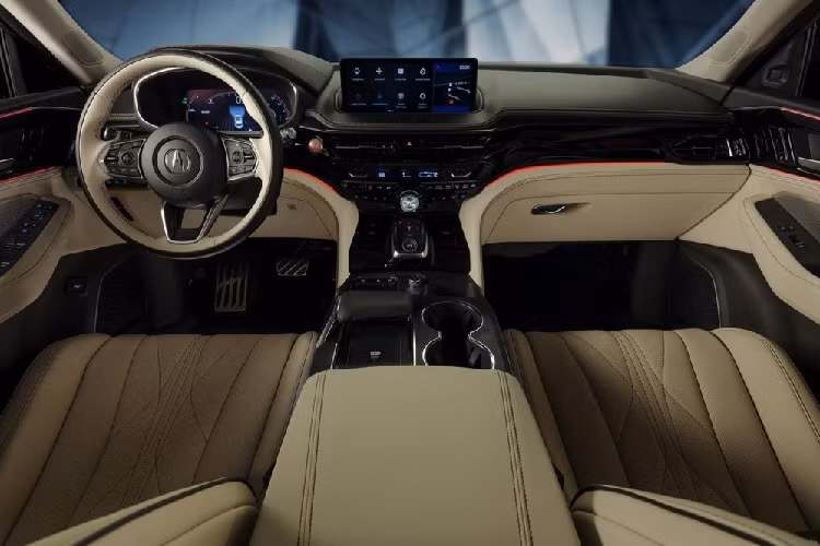 Phong cách thiết kế cao cấp của Acura MDX Concept tiếp tục được áp dụng cho không gian nội thất bên trong xe. Tại đây, người lái sẽ tìm thấy chất liệu da Milano, những điểm nhấn màu bạc đánh bóng và gỗ ốp sang trọng. Ngoài ra, mẫu xe concept này còn có ghế ngồi phong cách với chỉ khâu tạo hình mềm mại.