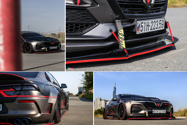 Bộ body kit mới trên chiếc xe VinFast Lux A2.0 độ do hãng độ D1 thiết kế, xe được bổ sung líp cản trước, líp sườn. Các vòm bánh xe mở rộng đúng phong cách wide body.