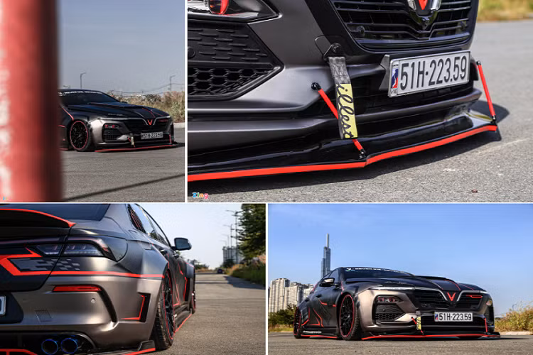 Bộ body kit mới trên chiếc xe VinFast Lux A2.0 độ do hãng độ D1 thiết kế, xe được bổ sung líp cản trước, líp sườn. Các vòm bánh xe mở rộng đúng phong cách wide body.