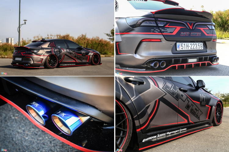 Ở phía sau, xe có thêm bộ khuếch tán cỡ lớn, cánh gió kiểu đuôi vịt đặc trưng trên các mẫu xe thể thao Nhật Bản. Cụm đèn hậu được dán tối màu. Các cánh gió nhỏ và khe thoát gió cũng xuất hiện trên khắp thân xe như ở cột D, kính sau và vòm bánh xe. 