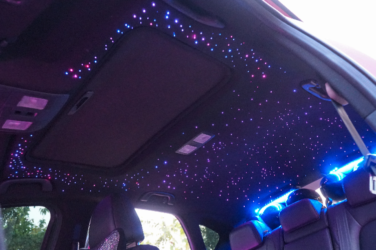 Vô lăng, cần số, lẫy chuyển số và một số chi tiết được ốp carbon.