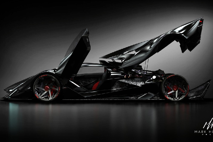 Nếu bạn từng thấy hình ảnh thử nghiệm của Devel Sixteen, bạn sẽ nhanh chóng nhận ra rằng nó có tỉ lệ kích thước khổng lồ. Thiết kế mới của Hostler không ngần ngại đưa phong cách dữ dằn nổi tiếng đó lên thêm một vài nấc. Như thấy trong hình, chiếc xe “hư cấu” có thân vỏ bằng sợi carbon màu đen tuyền, tô điểm với một vài chi tiết màu đỏ nổi bật ở khu vực bánh xe.