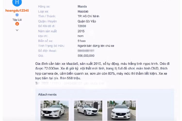 Trên thị trường xe cũ hiện nay, giá xe Mazda6 2.5 đời 2015 được bán lại vẫn không quá 650 triệu đồng. Đơn cử chiếc Mazda6 phiên bản 2.5L đời 2015 này được rao bán trên mục xe cũ của Otosaigon đã lăn bánh khoản 72.000km đang được chào bán với mức giá chỉ 558 triệu đồng. Làm một chút so sánh, nếu lựa chọn Toyota Camry cùng đời 2015, hiện nay người mua phải bỏ ra số tiền từ 720 đến hơn 850 triệu đồng.