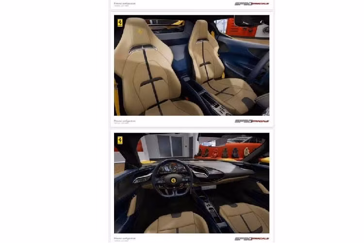 Bước vào không gian cabin, Ferrari SF90 Stradale tiếp tục lấy màu vàng làm tông màu chủ đạo. Đi kèm với đó còn là sự kết hợp của các vật liệu cao cấp như carbon màu xanh thời trang. Phong cách thiết kế tổng thể của khoang cabin Ferrari SF90 Stradale mang tới sự đơn giản nhưng đậm nét quyến rũ nhờ thiết kế đầy tinh tế. Mọi chi tiết thừa, các núm bấm vậy lý thô cứng dường như đã bị loại bỏ khỏi siêu phẩm này để nhường chỗ cho các hệ thống giải trí, thông tin hiện đại.