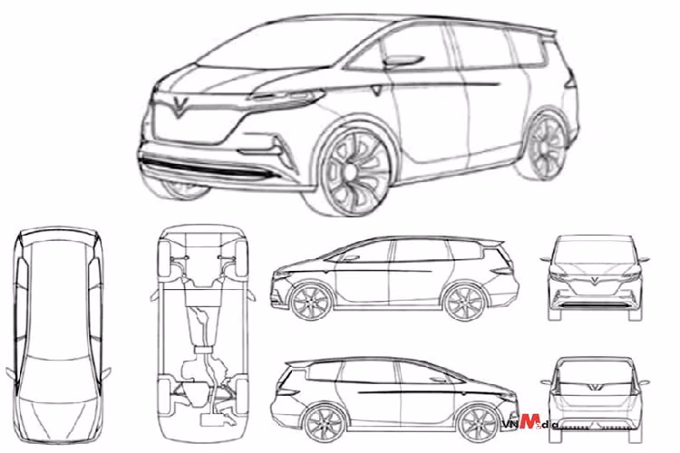 Bản vẽ mẫu xe van của VinFast, cũng có cửa mở như Kia Sedona.