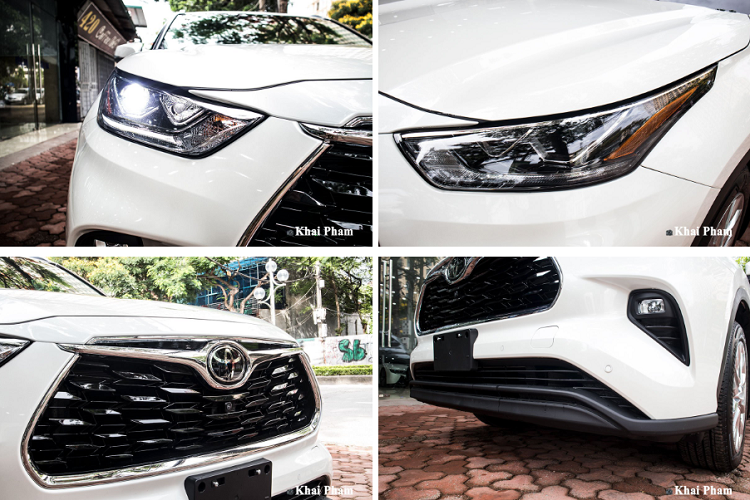 Đây là phiên bản cao cấp nên Toyota Highlander 2020 sở hữu cụm đèn pha trước LED toàn phần với tính năng điều chỉnh góc đánh lái và bật/tắt tự động. So với đời cũ, mẫu SUV 7 chỗ của thương hiệu Nhật Bản còn được tinh chính lưới tản nhiệt dạng vân kim cương 3D ấn tượng hơn với phần viền mạ crom, thanh crom vắt ngang kèm logo.