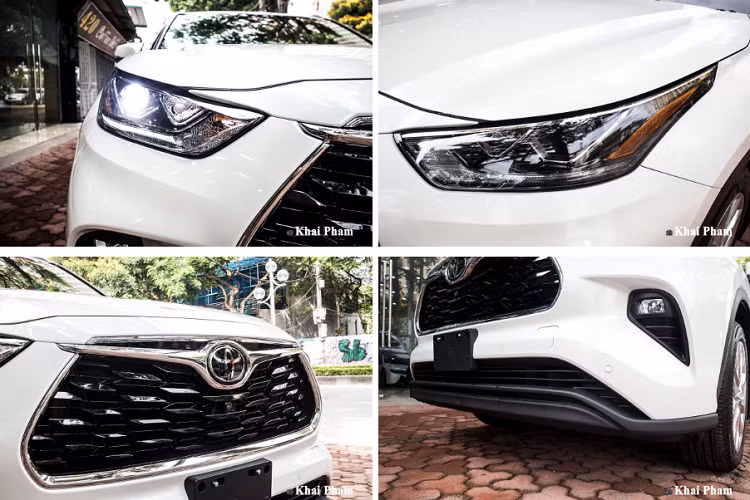 Đây là phiên bản cao cấp nên Toyota Highlander 2020 sở hữu cụm đèn pha trước LED toàn phần với tính năng điều chỉnh góc đánh lái và bật/tắt tự động. So với đời cũ, mẫu SUV 7 chỗ của thương hiệu Nhật Bản còn được tinh chính lưới tản nhiệt dạng vân kim cương 3D ấn tượng hơn với phần viền mạ crom, thanh crom vắt ngang kèm logo.