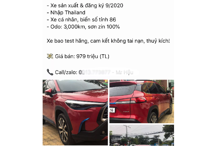 Hiện tại giá xe Toyota Corolla Cross hybrid 2020 được rao bán lại trên sàn xe cũ là 979 triệu đồng, tức là tiết kiệm vài chục triệu đồng trên chi phí đăng ký, đấy là chưa kể các chi phí khác như bảo hiểm. Toyota Corolla Cross phiên bản 1.8HV đang có giá bán niêm yết ở mức 918 triệu đồng, nhưng giá lăn bánh tạm tính ở tỉnh rơi vào khoảng 1,030 tỷ đồng.