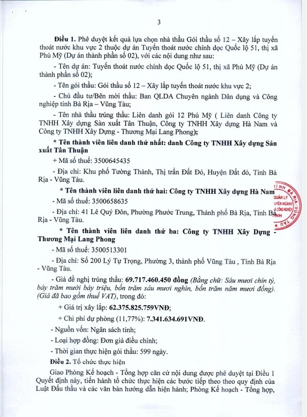 BR-VT: Lien danh 3 nha thau trung goi xay lap tuyen thoat nuoc doc QL 51